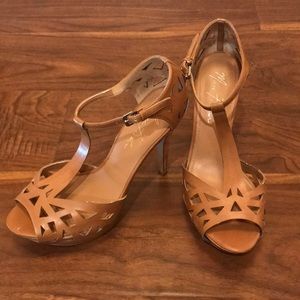 Marc Fisher brown laser cut heels w/ a cork heel